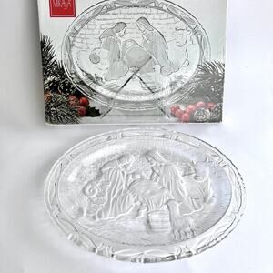 Vintage Mikasa Clear & Frosted Glass Nativity Platter Plaque Made in Germany